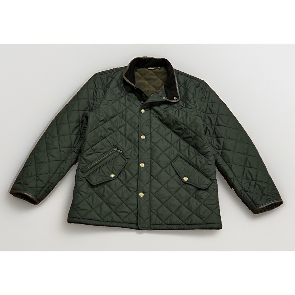 Barbour Powell Quilted Sage Olive Regular Fit Full Zip Jacket Men's Large $300